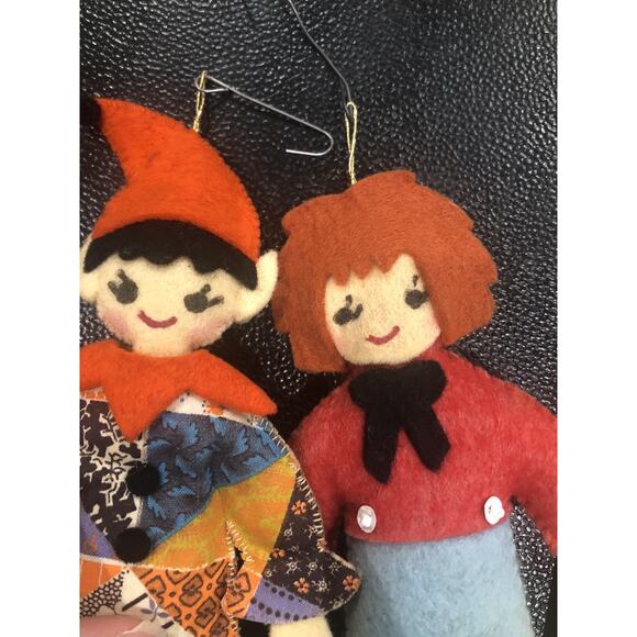 Vintage Handmade Christmas Ornaments Patchwork Elf And Child - Picture 5 of 6